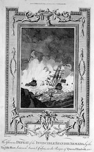 Derrota da Armada Espanhola, de "O Novo e Completo Livro dos Mártires", de Paul Wright (gravura) (foto bw) de English School