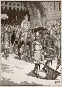 Partida do Bispo Odo de Rochester, ilustração da História Ilustrada de Cassells da Inglaterra (foto sépia) de English School