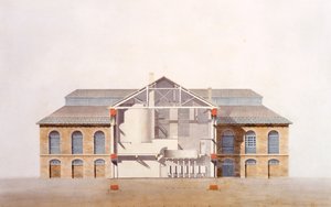 Design para o Stag Brewhouse, desenho original do manuscrito dos escritórios de George Saunders, c.1807 (lápis, wc e caneta e tinta no papel) de English School