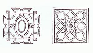 Desenhos para um jardim de nó, do The Country Housewifes Garden, de William Lawson, publicado em 1638 de English School