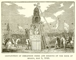 Destruição de Cheapside Cross e Burning of the Book of Sports, 5 de maio de 1643 de English School
