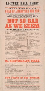 Playbill Dickens: Não é tão ruim como nós parecemos no Lecture Hall, Derby, programa para 25 de agosto de 1852