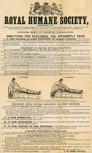 Instruções para restaurar os aparentemente mortos; emitido pela Royal Humane Society, maio de 1872 de English School