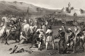 Desarmando a 11ª Cavalaria Irregular em Berhampore em 1857, de "A História do Motim Indiano", publicada em 1858 de English School
