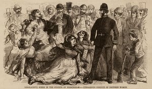 Cena vergonhosa nas ruas de Birmingham, conduta hedionda de mulheres embriagadas (gravura) de English School
