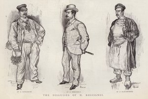 Disfarces utilizados pelo detective da polícia parisiense Gustave Rossignol (litho) de English School
