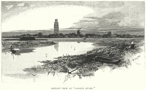 Vista distante de "Boston Stump" (gravura) de English School