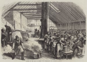 Angústia no Leste de Londres, o Spitalfields Soup Kitchen (gravura) de English School