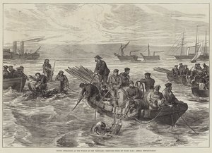 Operações de Mergulho no Naufrágio da Vanguarda, esboçadas a bordo do HMS Amelia Despatch-Boat (gravação) de English School