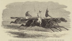 Corridas Doncaster, o Caldeirão Morto para as Estacas St Leger, entre "Voltigeur" e "Russborough", "Bolingbroke" Terceiro (gravura) de English School