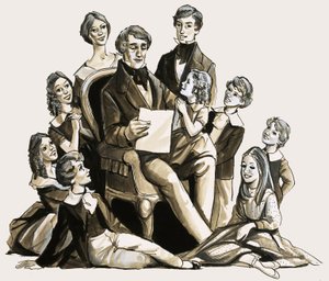Dr. Clement Moore a ler o seu poema de Natal aos seus filhos de English School