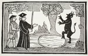 Dr. Fautus levanta o diabo, ilustração de Chap-livros do século XVIII por John Ashton, pub. 1882 de English School