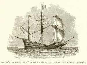 Drakes Golden Hind, em que ele navegou ao redor do mundo, 1577-1580 de English School