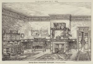 Sala de estar, Summerfield, Roehampton (gravura) de English School