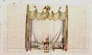 Cortina da Sala de Desenho e Mesa de Trabalho, placa 104 do Repositório de Artes da Ackermann, publicado de 1809-28 (cor litho) de English School