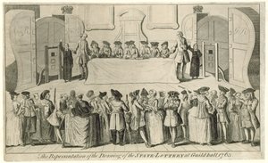 Desenho da Loteria do Estado em Guildhall em 1763 de English School