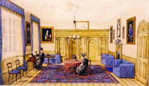 Interior da sala de desenho de uma casa de campo, c.1830 (aguarela sobre papel) de English School
