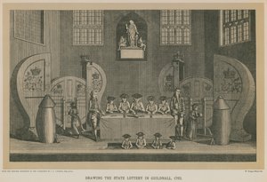Desenhando a loteria estadual em Guildhall, 1763 de English School