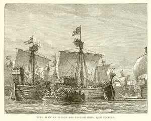 Duelo entre navios franceses e ingleses, século XIII de English School