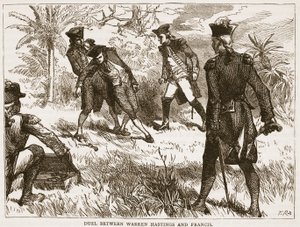 Duelo entre Warren Hastings e Francis, ilustração da história ilustrada de Cassells da Índia por James Grant, bar. 1879 de English School