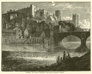 Durham, o castelo, a catedral e a ponte de Ralph Flambard (gravura) de English School