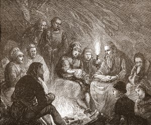 Protestantes holandeses em esconder, ilustração da história do protestantismo por James Aitken Wylie (1808-1890), bar. 1878 de English School