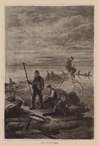 Pesca holandesa do salmão (gravura) de English School