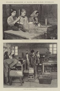 Fabricação de dinamite em Isleten, perto de Fluelen, Suíça (gravura) de English School