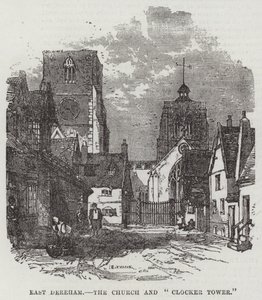 East Dereham, a Igreja e "Clocker Tower" (gravura) de English School