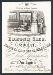 Edmond Slee, cooper, cesta, milho seive, medir e dificultar o fabricante, cartão de comércio de English School