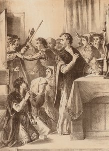 Edmund Genings, "Partiu a porta do quarto onde estava a festejar" (litografia) de English School