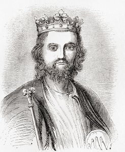 Eduardo II, também conhecido por Eduardo de Caernarfon, de Old England: A Pictorial Museum, publicado em 1847 de English School