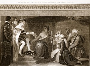 Edward VI concedendo a Carta para Hospitais, ilustração de David Humes A História da Inglaterra, pub. por R. Bowyer, Londres, 1812 88: de English School