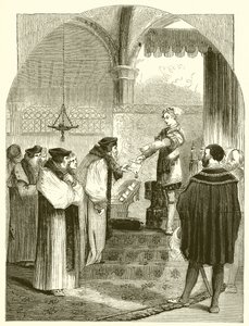 Edward VI apresentando o mandado de execução de Joan Bocher ao arcebispo Cranmer de English School