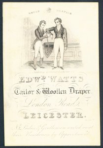 Edward Watts, alfaiate e lã draper, cartão de comércio de English School