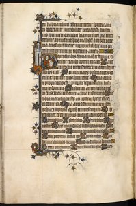 Egerton MS 3277, f.131v, senhora Bohun em oração, com leão marginal e castelo, do 