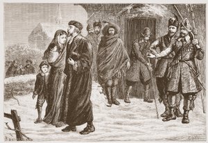 Ejetando um pastor protestante húngaro no tempo de inverno, ilustração da história do protestantismo por James Aitken Wylie (1808-1890), bar. 1878 de English School