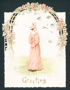 Senhora elegante que está sob a arcada, cartão de de English School