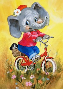 Elefante em uma bicicleta de English School