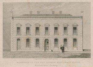 Elevação da nova Casa Missionária de Londres, Blomfield Street, Finsbury de English School
