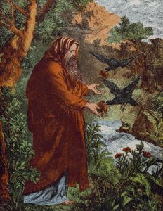 Elijah and the Ravens (gravura colorida) de English School