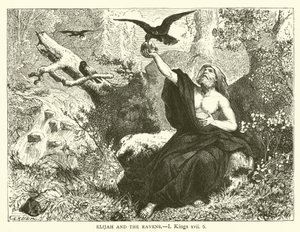 Elias e os Corvos, I, Reis, xvii, 6 (gravura) de English School