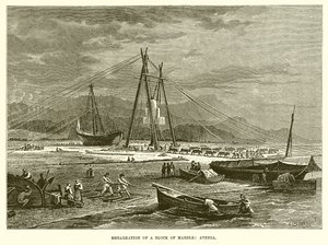 Embarque de um bloco de mármore: Avenza (gravura) de English School
