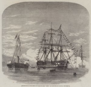 Embarque do Príncipe de Gales em HMS "Hero" em Plymouth para o Canadá (gravura) de English School