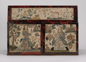Caixão bordado, c.1660 (seda, lona, madeira, tartaruga e montagens de prata) de English School