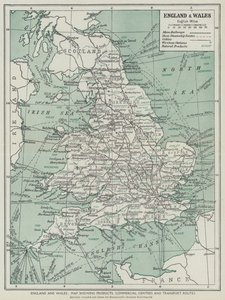 Inglaterra e País de Gales, Mapa mostrando produtos, centros comerciais e rotas de transporte (litografia) de English School