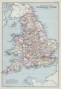 Inglaterra e País de Gales, divisões eclesiásticas (litografia a cores) de English School