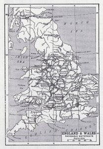 Inglaterra e País de Gales, vias aquáticas navegáveis (litho) de English School