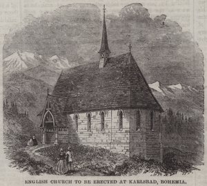 Igreja inglesa a ser erguida em Karlsbad, Boémia (gravura) de English School