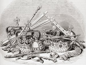 Regalia inglesa, da Velha Inglaterra: Um Museu Pictórico, pub. 1847 de English School